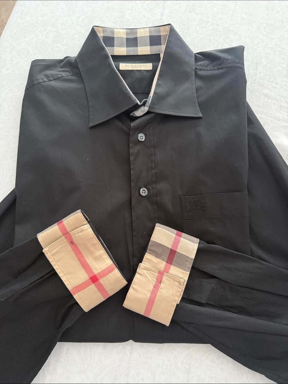 Burberry Black Dress Shirt with Signature Check Trim
